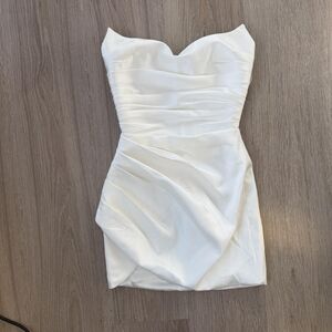Strapless White Sweetheart Draped Cocktail Dress